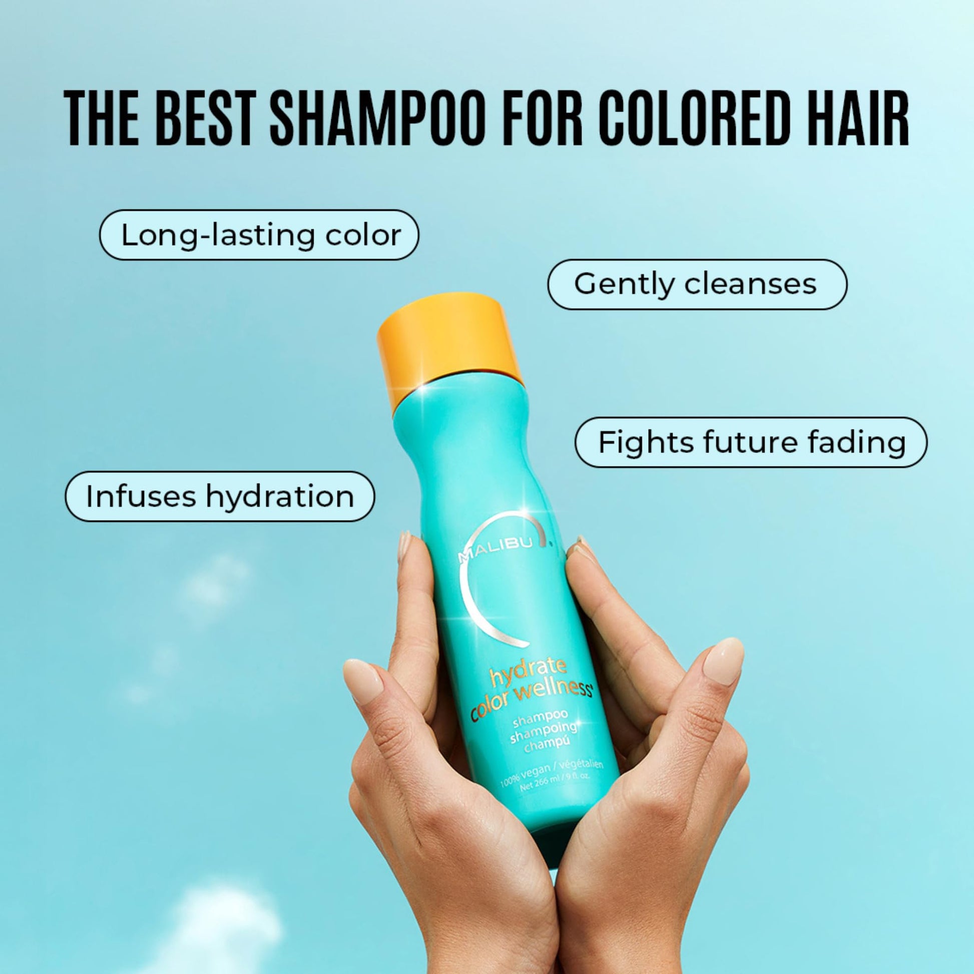 Sky Blue Malibu C Hydrate Color Wellness Shampoo - Shampoo for Color Treated Hair and Fights Fade - Sulfate Free + Gentle Cleansing Hair Care (9 oz)