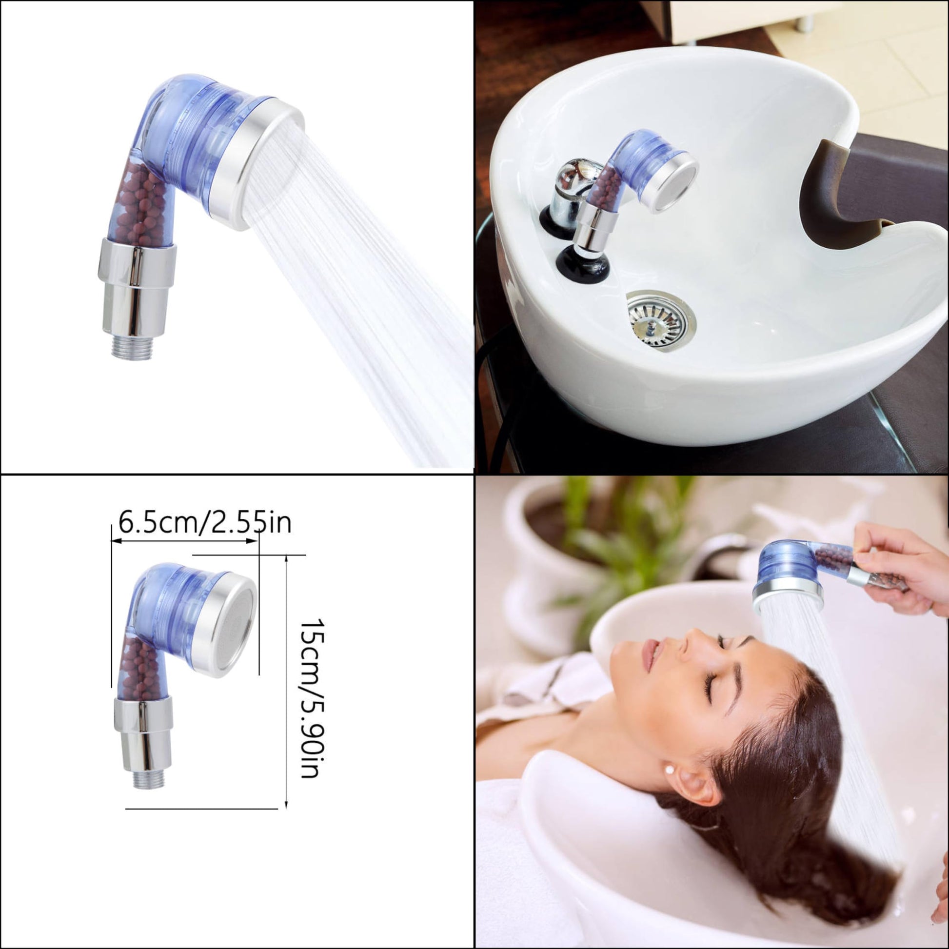 White Smoke Socila Blue Sprayer Head 3 Function With Filter For Shampoo Bowl, High Pressure And Water Saving, Filter For Dry & Frizz Hair