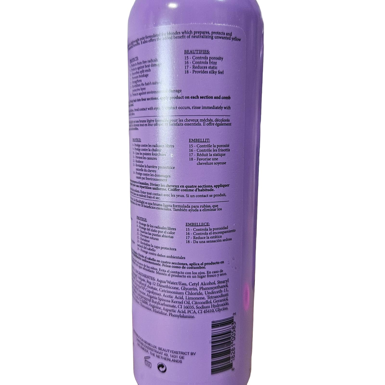 Dark Gray Oligo Professionnel - Blacklight 18-in-1 Violet Hair Beautifier for blondes- Vegan - Eliminate yellow tones - Anti frizz- Leave-in Toning Conditioner - Detangling Hydrating Spray - Argan Oil -8.5 oz