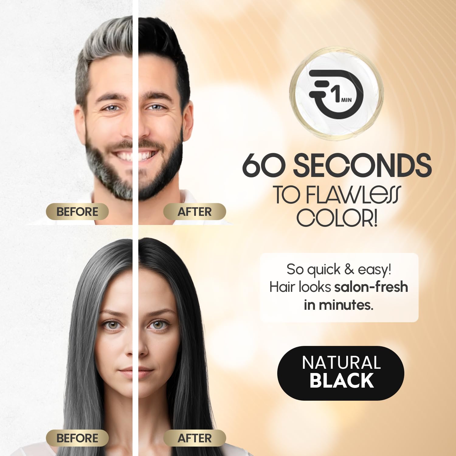 White Smoke Herbishh 1-Minute Korean Hair Dye Cream & Developer (2.03 fl oz Each) Natural Black - Permanent Color for Hair Root Touch Up & Full Hair Gray Coverage, Ammonia-Free Hair Dye Kit for Women & Men