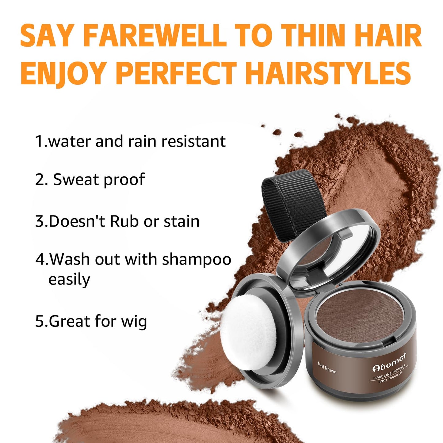 White Smoke Abomet Root Touch Up Instantly Gray Hair Coverage Hairline Powder for Women & Men, Medium Brown for Concealing Hair Loss & Thinning Hair