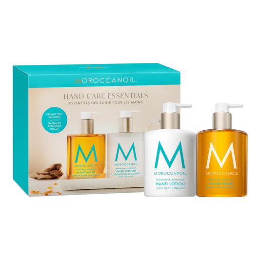 White Smoke Moroccanoil Hand Care Essentials Set | Hand Wash & Lotion Duo With Ceramic Tray