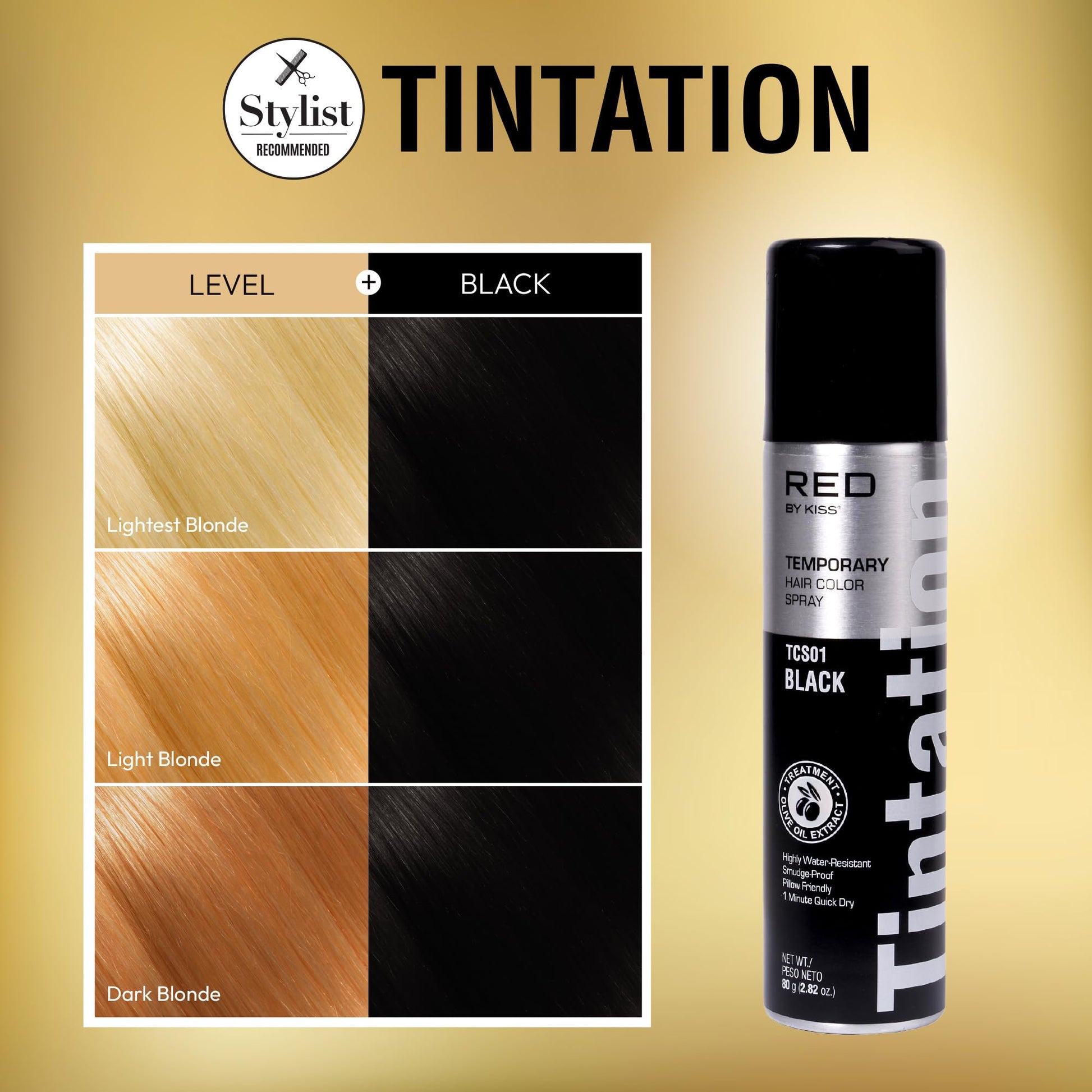 Black Red by Kiss Tintation Temporary Hair Color Spray, Instant Gray Root Touch Up Coverage, Water-Resistant & Smudge-Proof, Easy Wash Out, Barber & Hairline Touch-Up, Quick-Dry (Black, 2.82 oz)