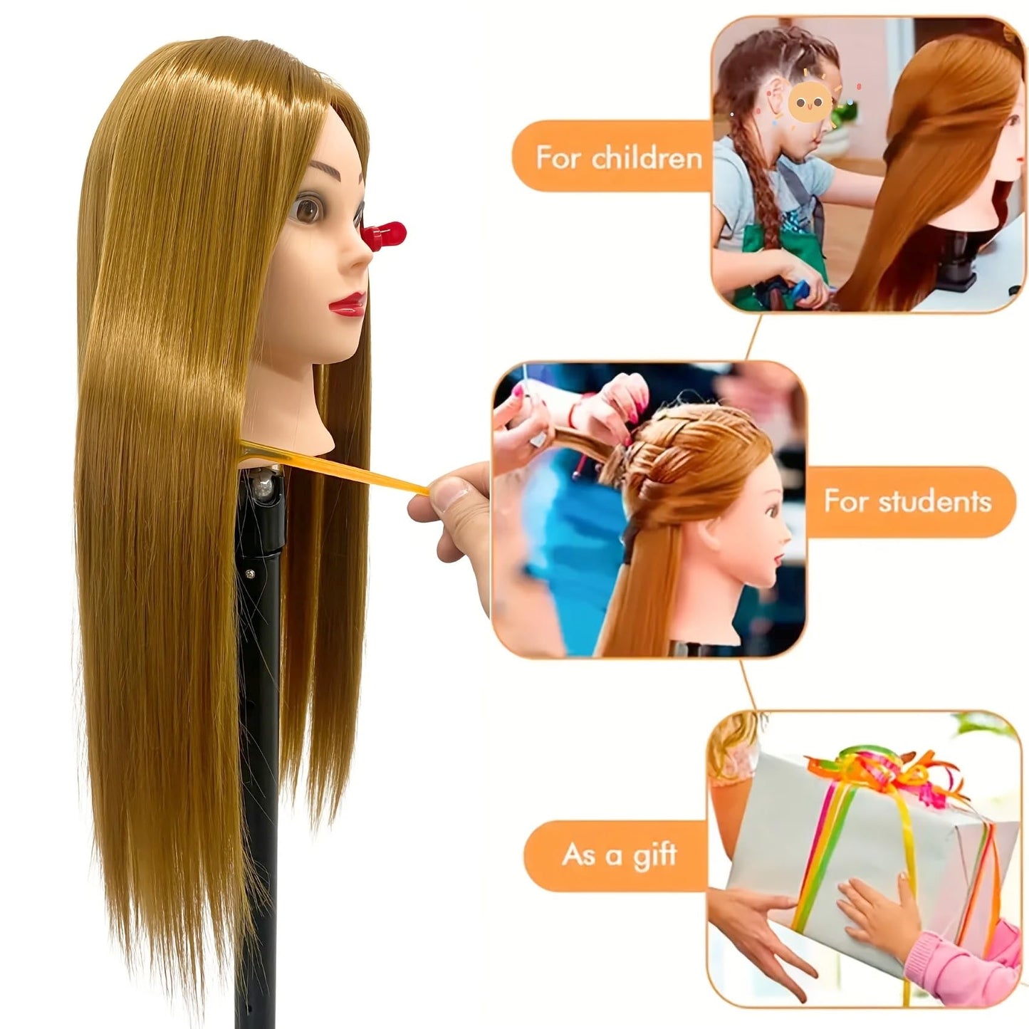 White Smoke 26"-28" Light Auburn Hair Mannequin Head Practicing Braiding, Cosmetology Mannequin Head with Hair for Styling, Training Doll Head for Group Practice Braids Skills and Have Fun