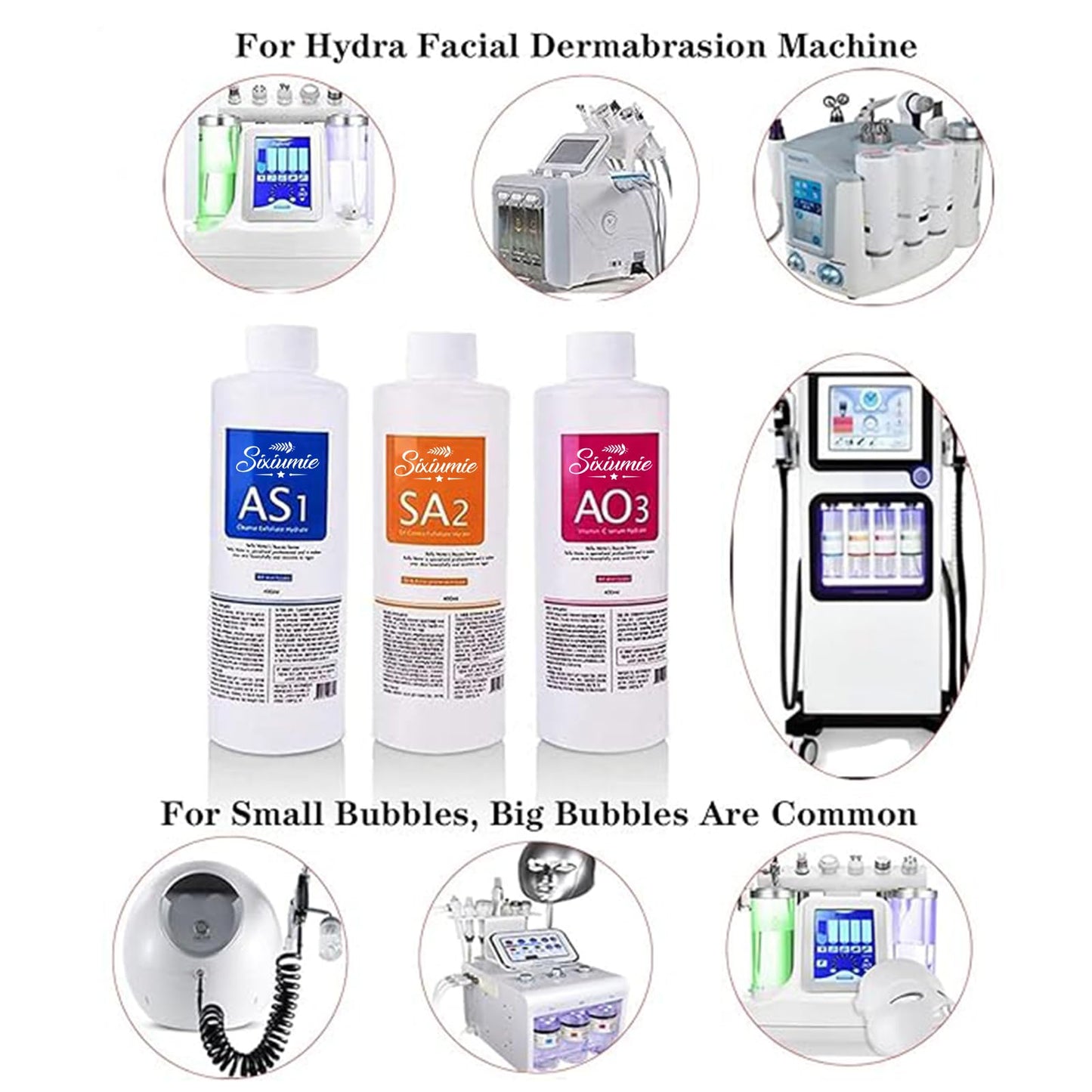 White Smoke Marfort AS1 SA2 AO3 Aqua Peeling Solution Combination with Salon Special Solutions Skin Care Aqua Peeling Serum Machine 400ml (Set of 3 Bottles)