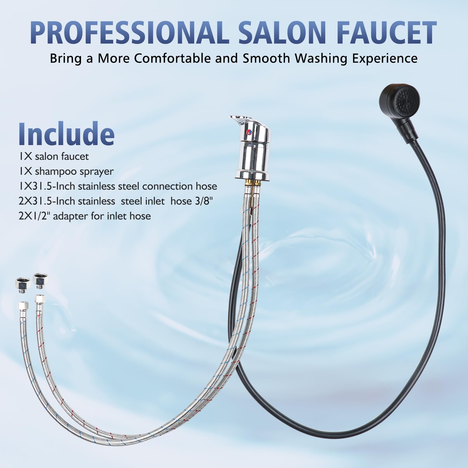 Light Gray LukLoy Brass Salon Shampoo Bowl Faucet and Sprayer Kit for Shampoo Bed Bowl or Backwash Unit with 3/8 to 1/2 NPT Reducer Adapter