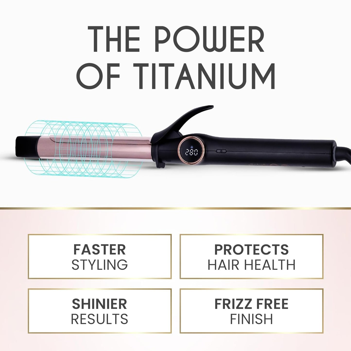 White Smoke ELLA BELLA® Slimline Curling Iron 1 Inch - Professional Curling Wand with Dual Voltage, Titanium Coating, for Long-Lasting Curls and Reliable Styling