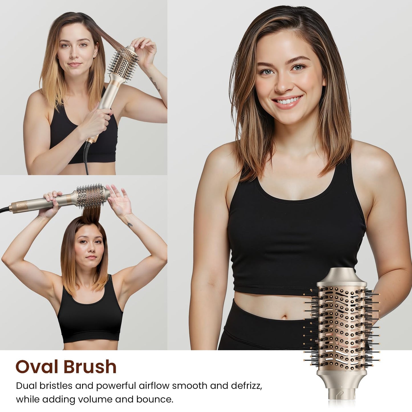 Light Gray MESCOMB 6 in 1 Hair Dryer and Straightener, Hot Air Styler Wrap - Fast Drying, 1400W Air Dryer with Straightener, Frizz-Free Blowout Brush for Smoothing & Curling, Volumizing