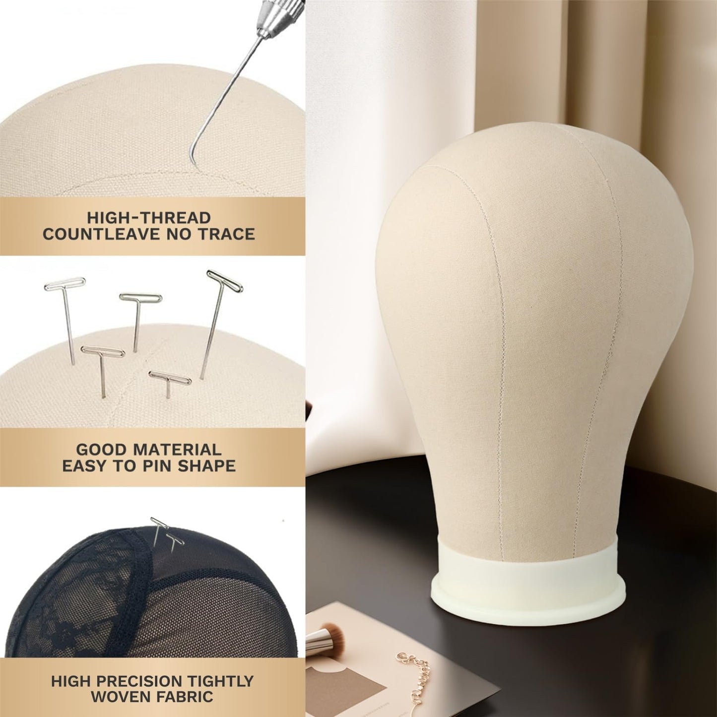 White Smoke Mannequin Head for Wigs Canvas Block Head Wig Head with Mount Hole for Wig Making,Weave Hair Braiding Stand Hat Display Stand,Hairstyle Doll Head Durable Easy to Put Pins In & Out (Light Brown,21")