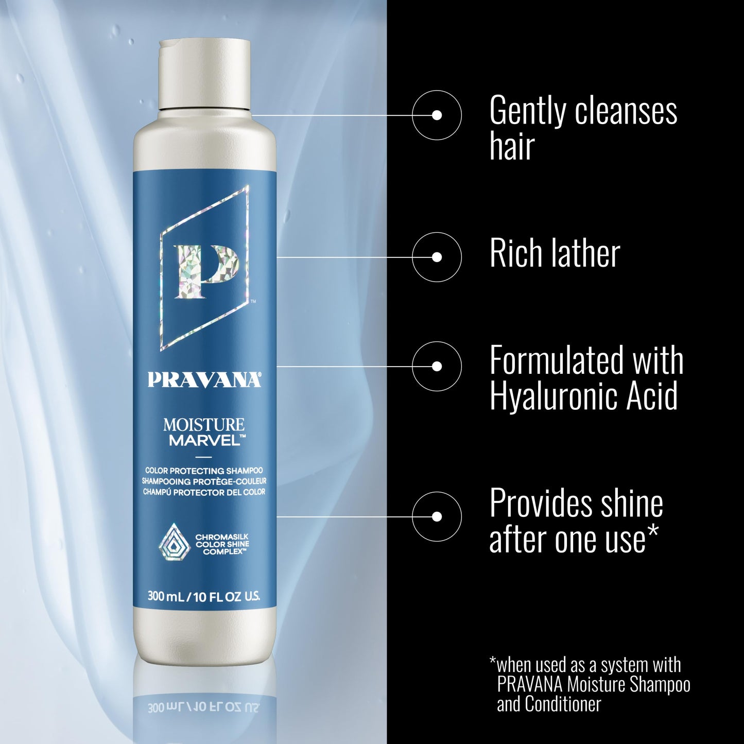 Black Pravana Moisture Marvel Shampoo | Hydrates, Moisturizes & Nourishes | For Dry, Color-Treated Hair | Chromasilk Enhances Shine & Protection | Vegan & Cruelty Free | Paraben & Sulfate Free | 1.7 Fl Oz