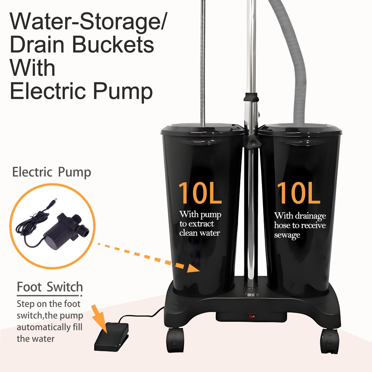 White Smoke Portable Shampoo Bowl with Electric Pump, Rechargable Shampoo Basin with Sprayer and Water Tanks, Mobile Hair Washing Sink, Adjustable Portable Salon Sink for Home Salon Use (Rechargeable)