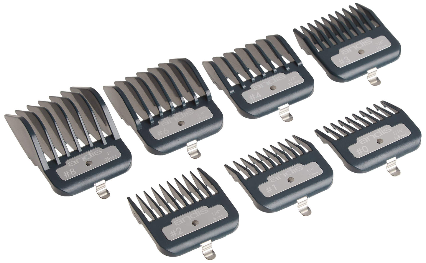 White Smoke Andis Master Series Premium Clipper Guard Set – 7 Count Attachment Combs with Metal Clips, Professional Cutting Guides