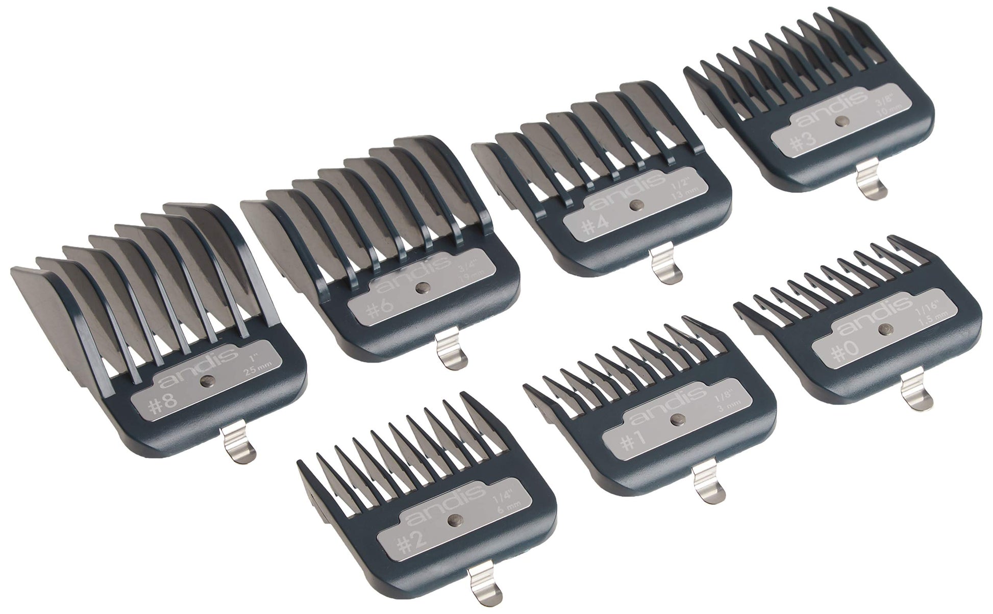White Smoke Andis Master Series Premium Clipper Guard Set – 7 Count Attachment Combs with Metal Clips, Professional Cutting Guides