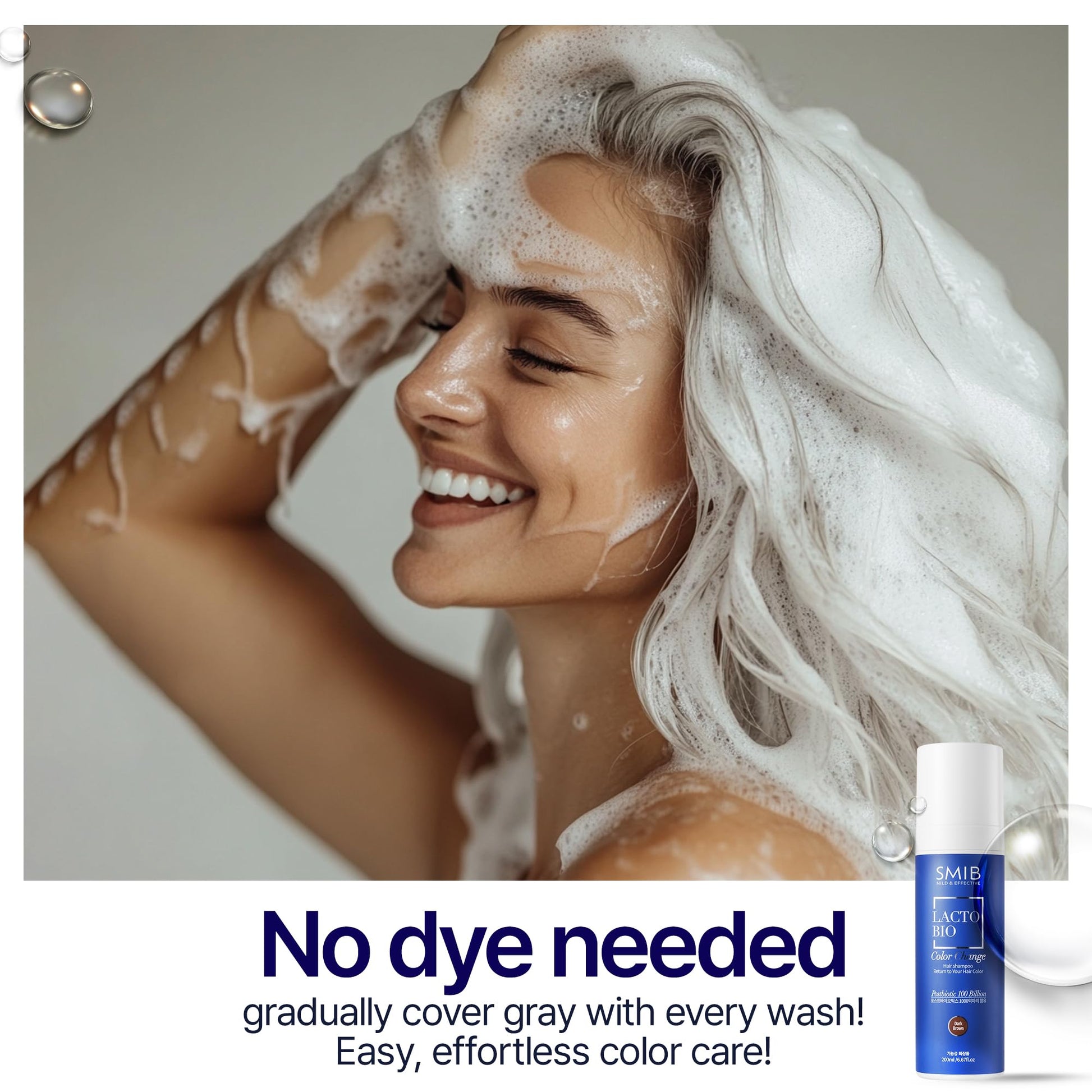White Smoke SMIB Lactobio Hair Dye Shampoo | Gradual Gray Reduction with Probiotics | Natural Hair Darkening in 3-5 Minutes | Gentle Korean Formula for Daily Use (6.76 fl oz) (Natural Black)
