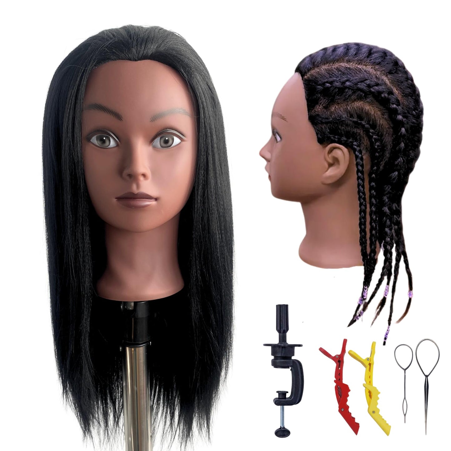 White Smoke Mannequin Head with Hair for Braiding 16 Inch Practice Hair Mannequin Head for Hairstyling Traning Manikin Doll