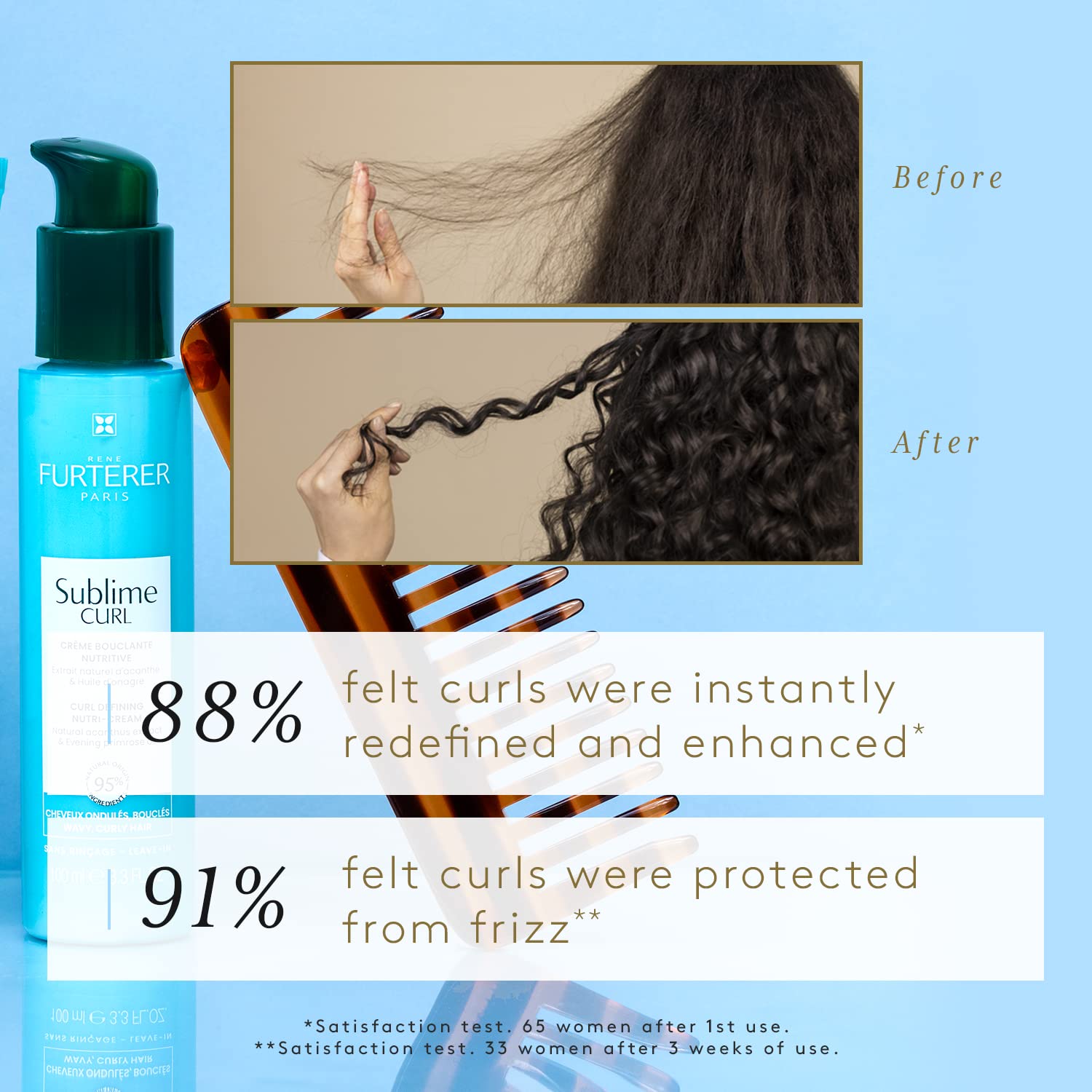 White Smoke René Furterer SUBLIME CURL Curl Nutri-Activating Cream - For Curly, Wavy Hair - Curl Enhancing Leave-In - Humidity & Frizz Control - 3.3 fl. oz.
