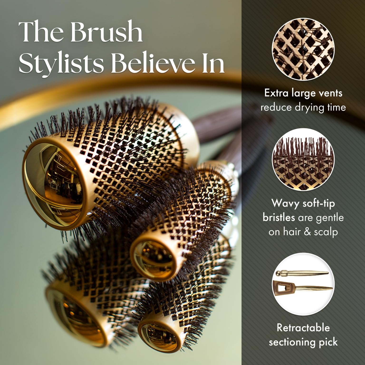 Dark Slate Gray Olivia Garden NanoThermic Ceramic + Ion Round Thermal Hair Brush - Not Electrical - Professional Blowout Brush for Normal to Thick Hair, 85-39TF-P2QB 4 Piece