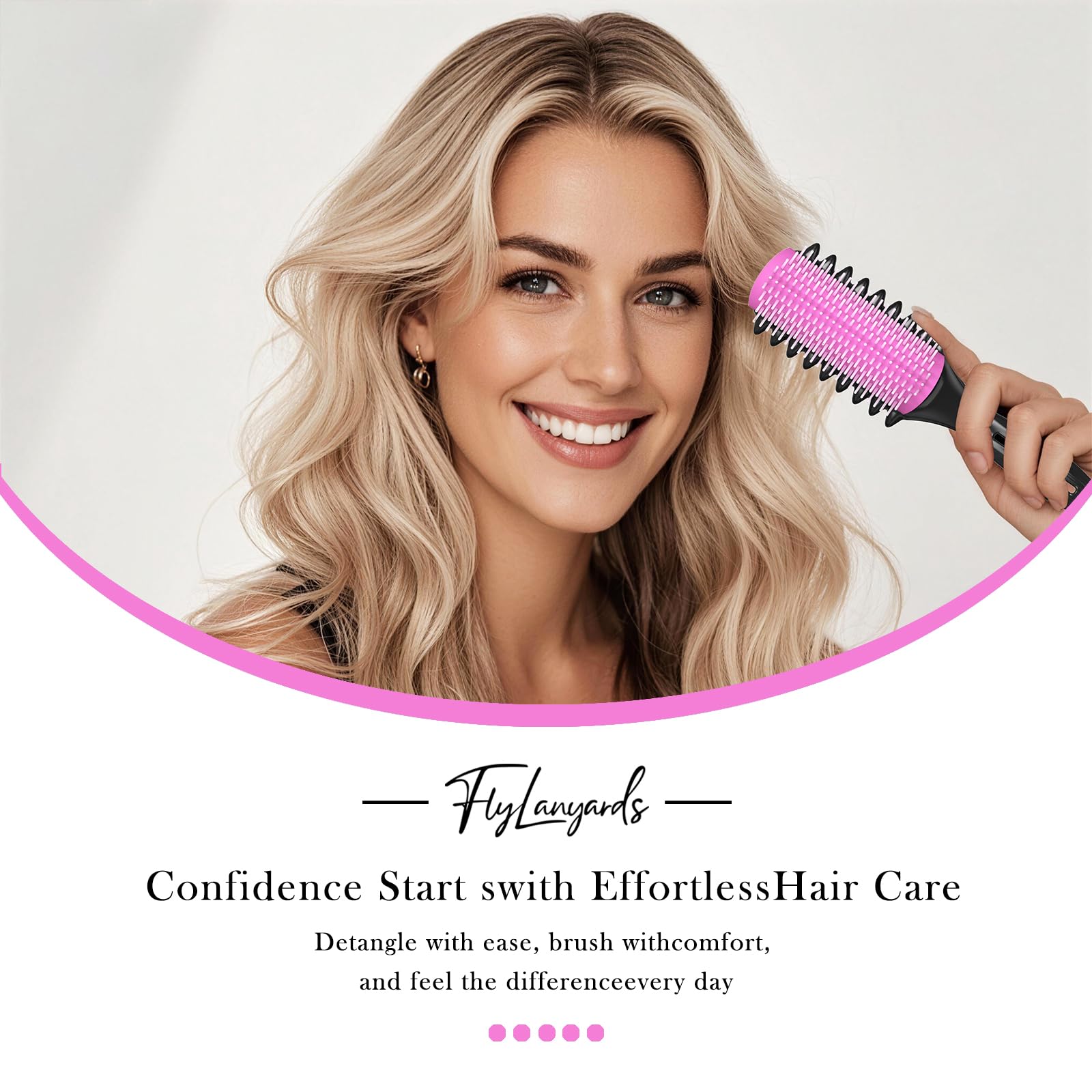 White Smoke Curl Defining Brush – Detangling Brush – Includes 3 Hair Styling Tools for Wet or Dry Use – Daily Curl Care to Create Stylish – Smooth Curls for Men – Women and Kids (Pink)
