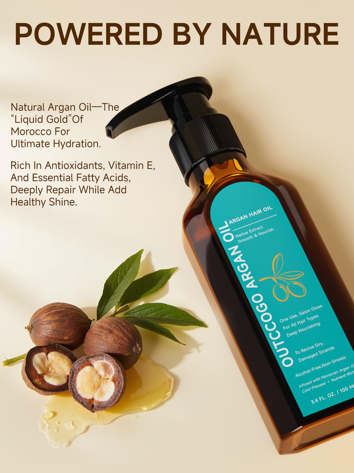 Wheat Outccogo Moroccan Argan Oil, Hair Oil for Frizzy Hair, Nourishing Smoothing for Frizz Control, Curly Long Dry Damaged Hair Treatment & Heat Protectant, 3.4 Fl Oz