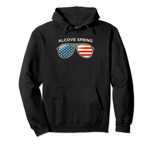 Black Alcove Spring, KS Vintage US Flag Sunglasses Pullover Hoodie