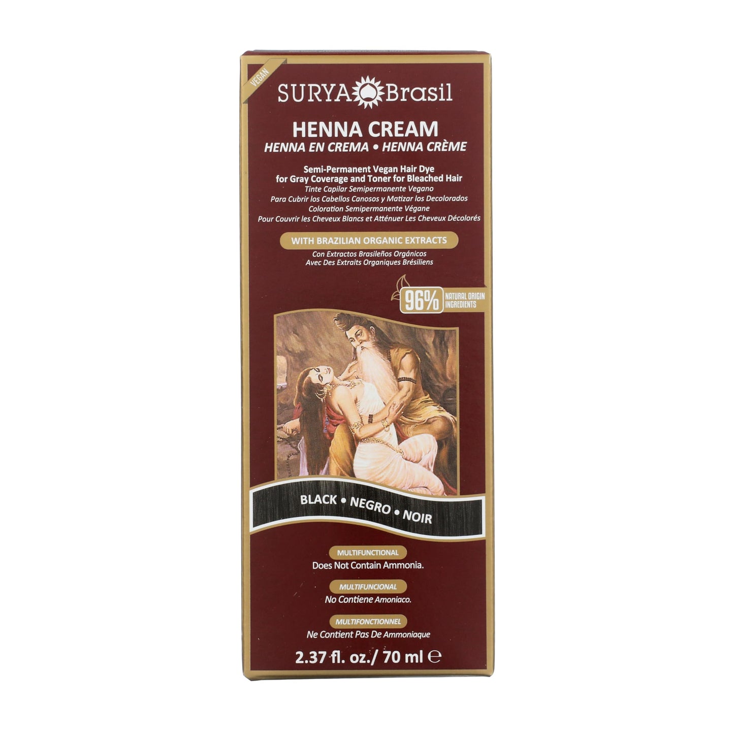 Saddle Brown Surya Brasil - Henna Cream for Gray Coverage, Semi Permanent Natural Henna Deep Conditioning Hair Color Treatment, Black, 2.37 oz / 70 ml
