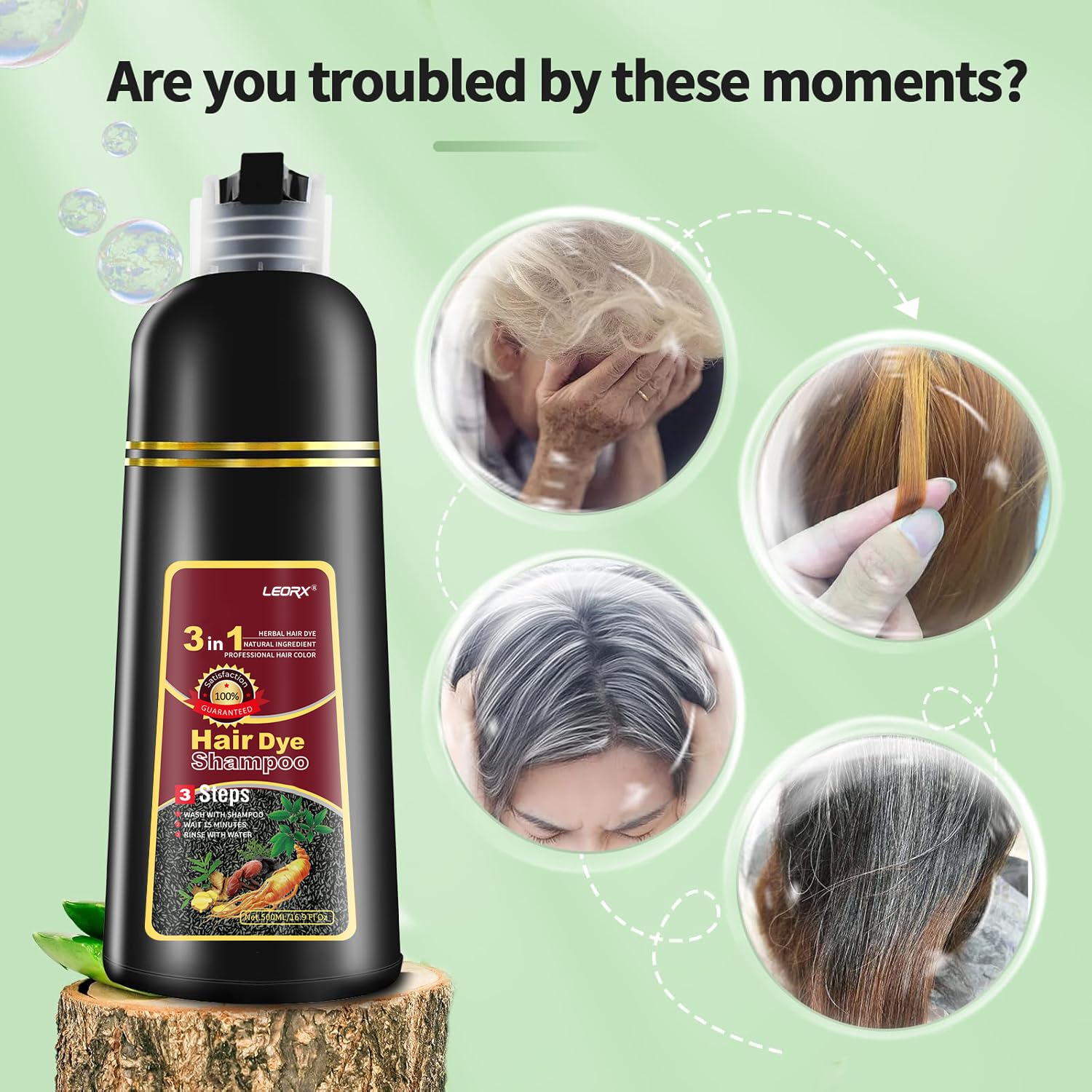 Light Gray Chestnut Brown Hair Dye Shampoo, Leorx 3 In 1 Color Shampoo Instant Herbal Coloring Shampoo Refresh Hair For Women&Men - Tintes Para El Cabello Profesional - Easy to Use at Home