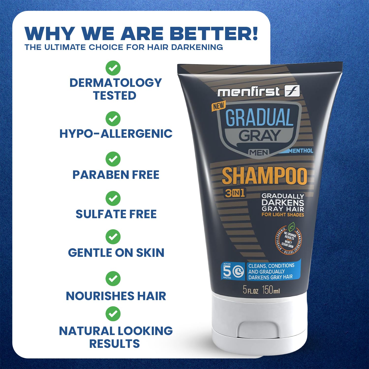 White Smoke MENFIRST Gray Reducing Shampoo for Men – Hair Darkening Shampoo, Anti Grey Hair Color Restoring Treatment, Harsh Chemical-Free - For Light Brown to Blonde Shades – 5 oz