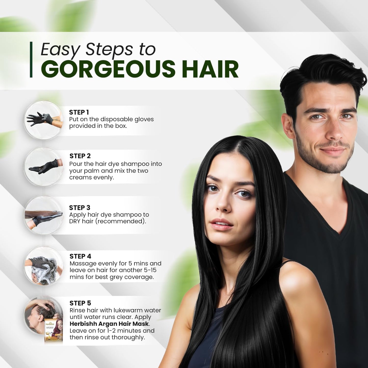 Lavender Herbishh Black Shampoo, Hair Dye Shampoo 3 in 1, 100% Grey Coverage, Demi-Permanent Hair Color for Men & Women, Long-lasting Color in 5-15 Mins, Ammonia-free, 200 ml
