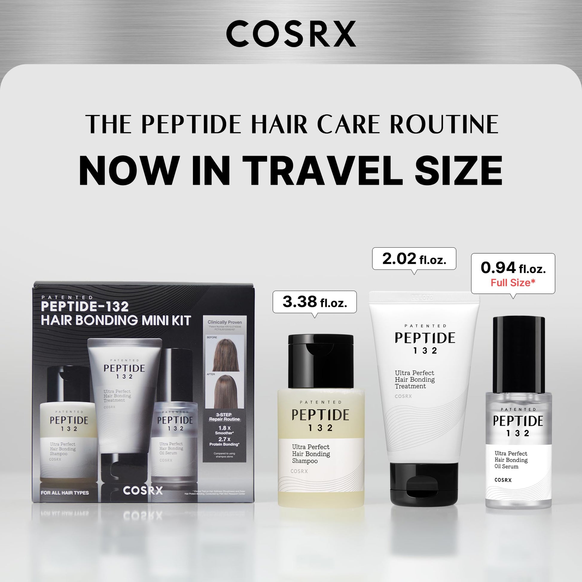 Lavender COSRX PEPTIDE-132 Hair Bonding Mini Kit – Travel-Size Shampoo & Treatment + Full-Size Oil Serum, Keratin Treatment Hair Gift Set for Damaged, Dry Hair, Scalp Treatment for Dandruff, Dry & Itchy Scalp