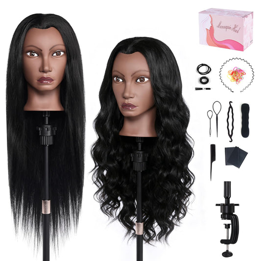 White Smoke Mannequin Head Human Hair, 26" Cosmetology Mannequin Head with 80% Human Hair, Doll Head for Hair Styling with Clamp Holder and Tools (Black)