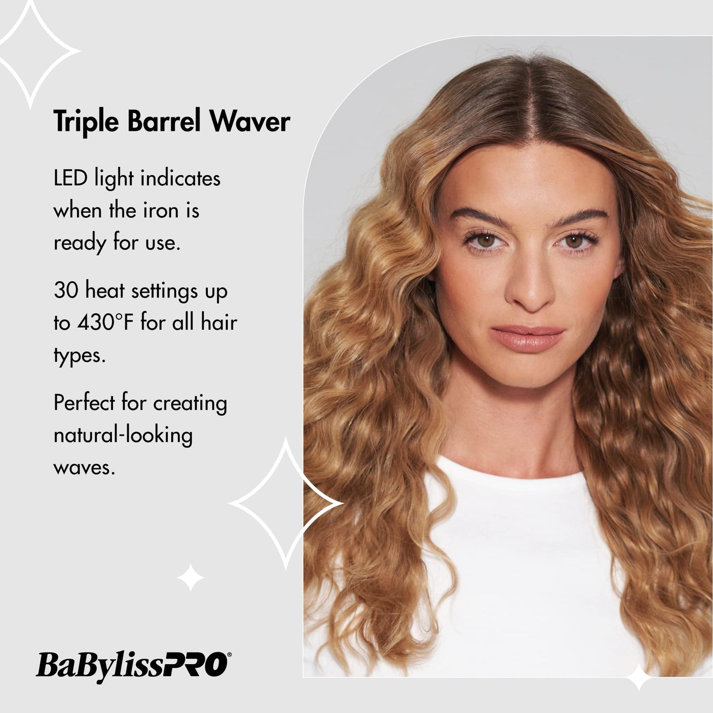 Lavender BabylissPRO Porcelain Ceramic Triple Barrel Waver, Black