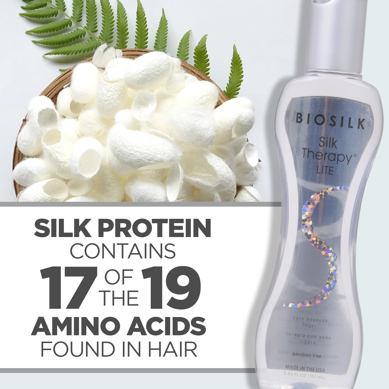 White Smoke BioSilk Silk Therapy Lite, Leave-In Reconstructing Treatment To Smooth Fine & Thin Hair, Sulfate, Paraben & Cruelty-Free, 5.64 Oz