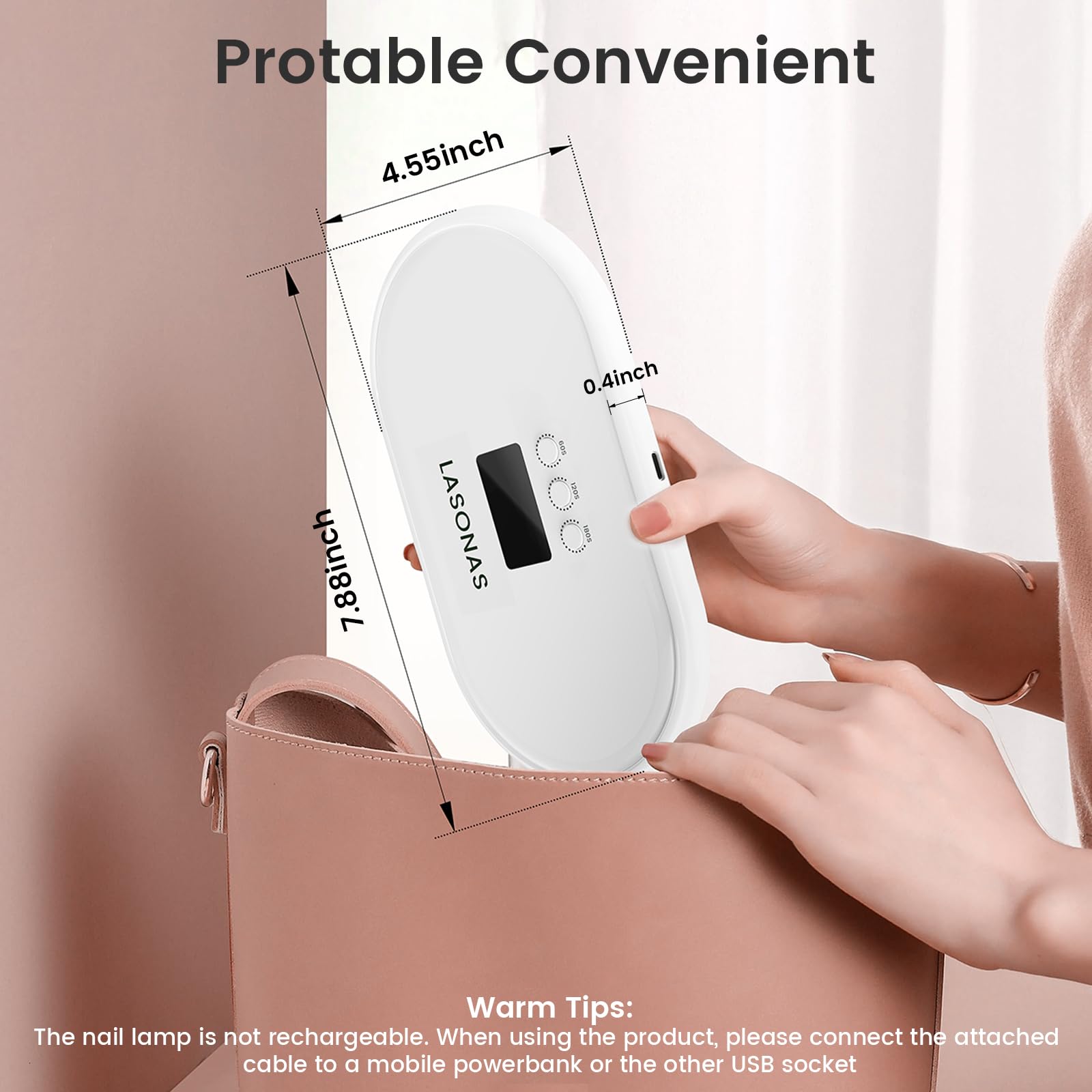 White Smoke LASONAS UV LED Nail Lamp for Gel Polish 24W UV Light 3 Timer Setting Fast Drying Curing Mini Portable Cure Lamp for Gel Stickers and Strips Home Nail Care Salon