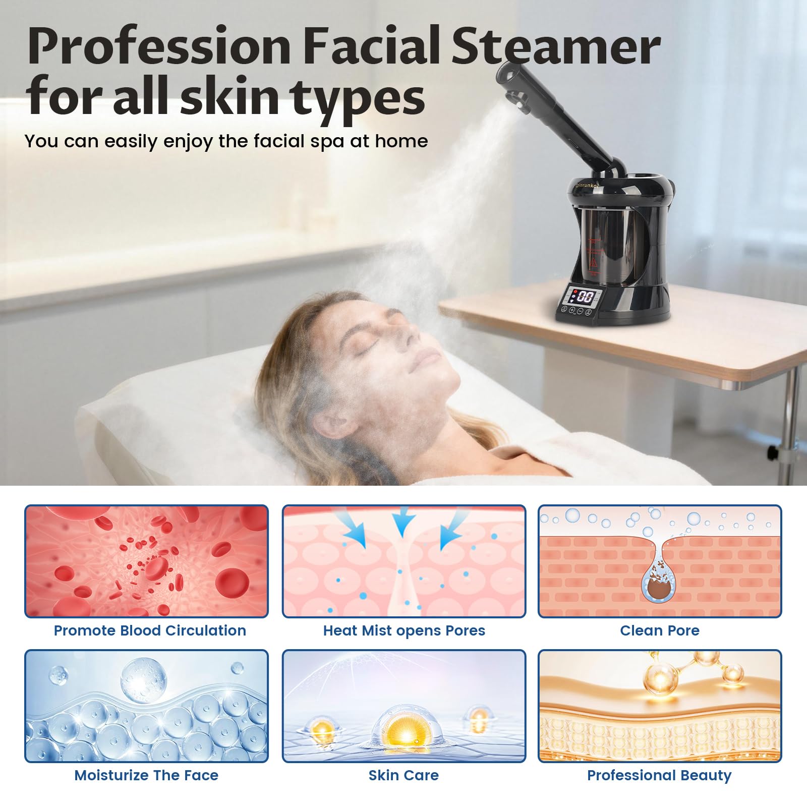 White Smoke Hair Steamer 2 in 1 Face Steamer,Ozone Facial Steamer, Portable Tabletop Steamer Moisturizing Hydration Suitable for Home and Salon Personal Care