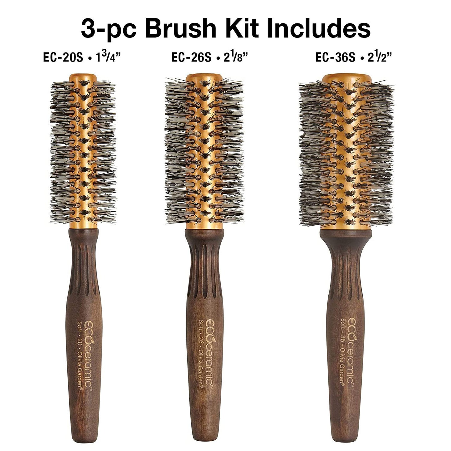 White Smoke Olivia Garden Eco Ceramic Soft Bristles Round Thermal Hair Brush Set