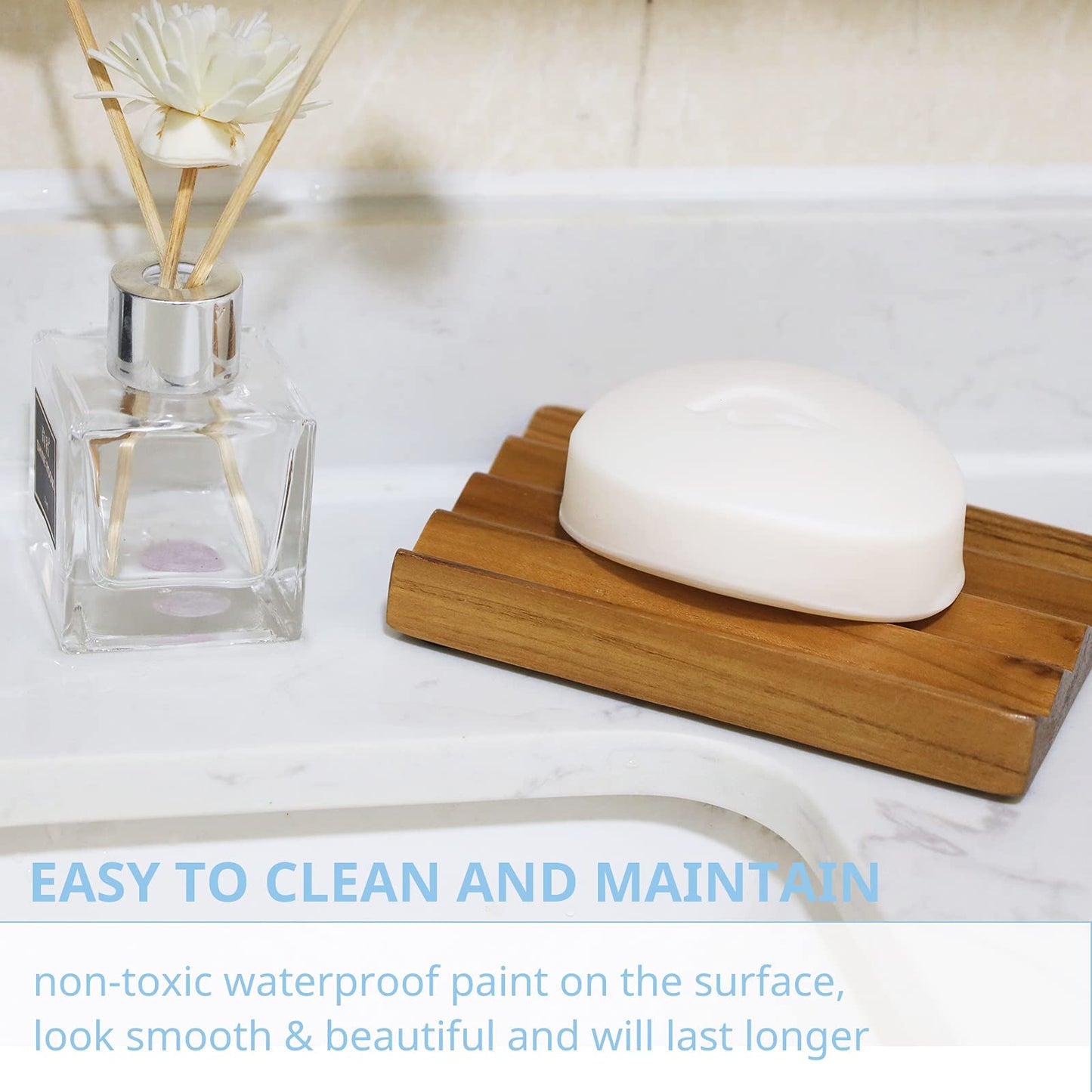 Light Gray Teak Soap Dish for Shower by HTB, Wood Decorative Bath Soap Holder Heightened Base Design to Keep Soap Dry in Kitchen, Bathroom, Sink, Bathtub, Cute Wooden soap Saver for Hand Face Shampoo Bar (1pcs)