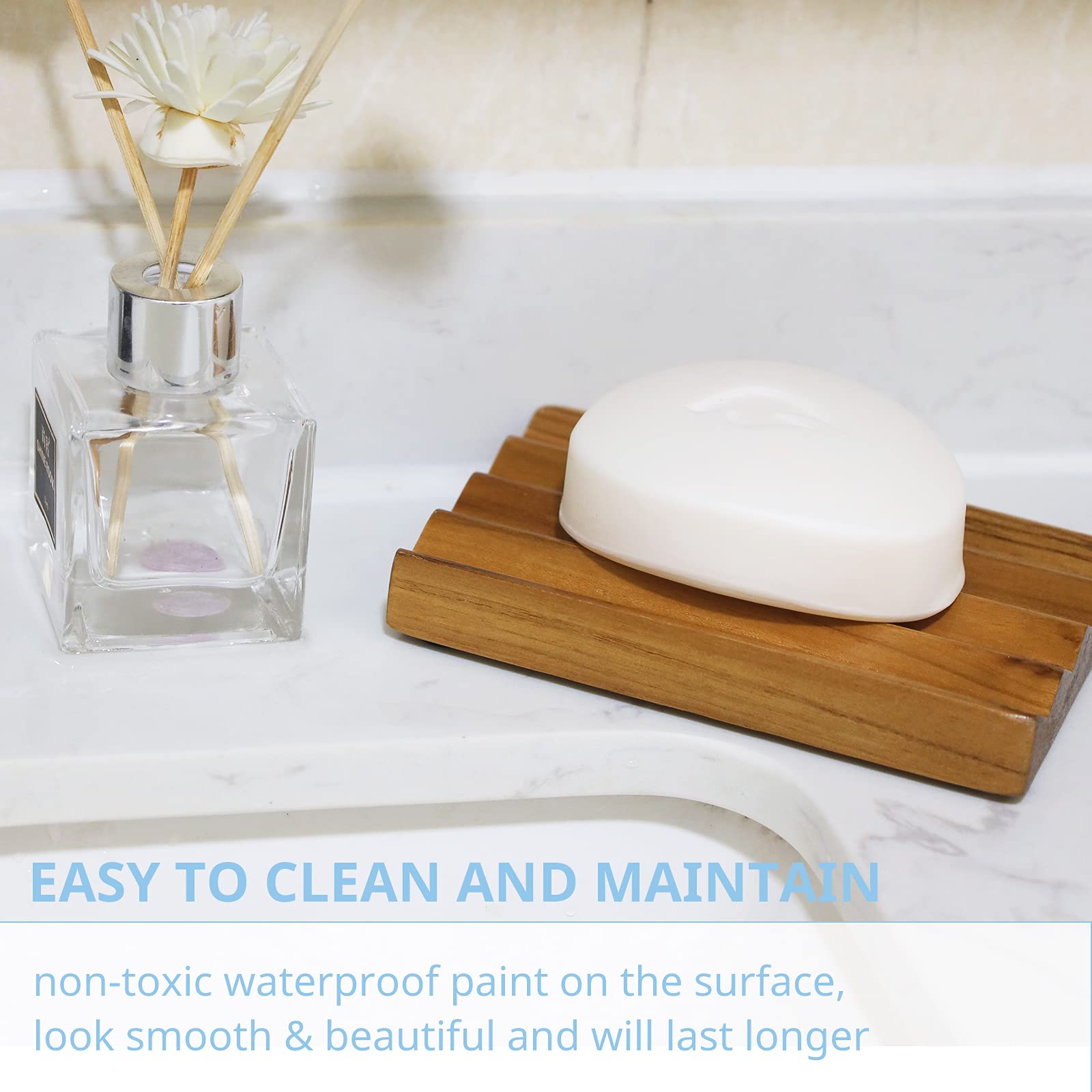 Light Gray Teak Soap Dish for Shower by HTB, Wood Decorative Bath Soap Holder Heightened Base Design to Keep Soap Dry in Kitchen, Bathroom, Sink, Bathtub, Cute Wooden soap Saver for Hand Face Shampoo Bar (1pcs)