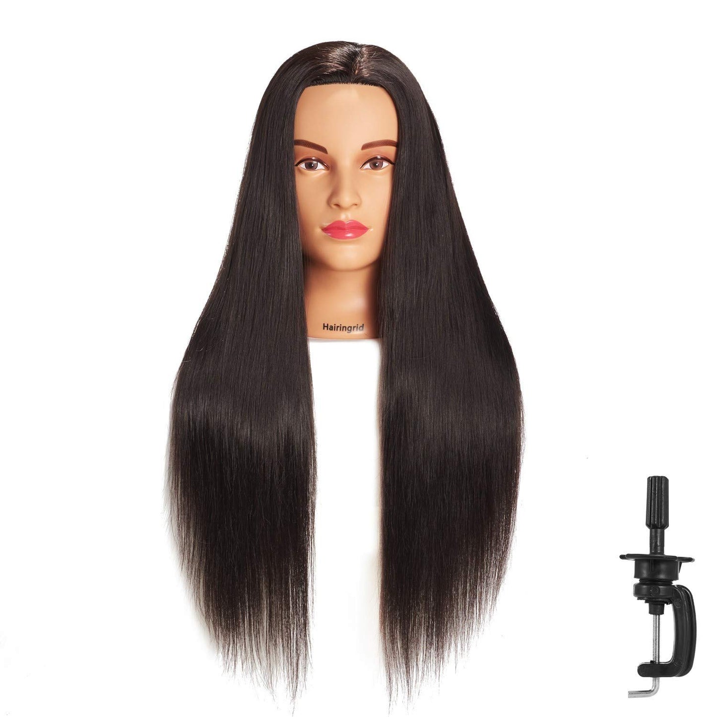 White Smoke Hairingrid 26"-28" Mannequin Head Hair Styling Training Manikin Cosmetology Doll Head Synthetic Fiber Hair and Free Clamp Holder (Black)