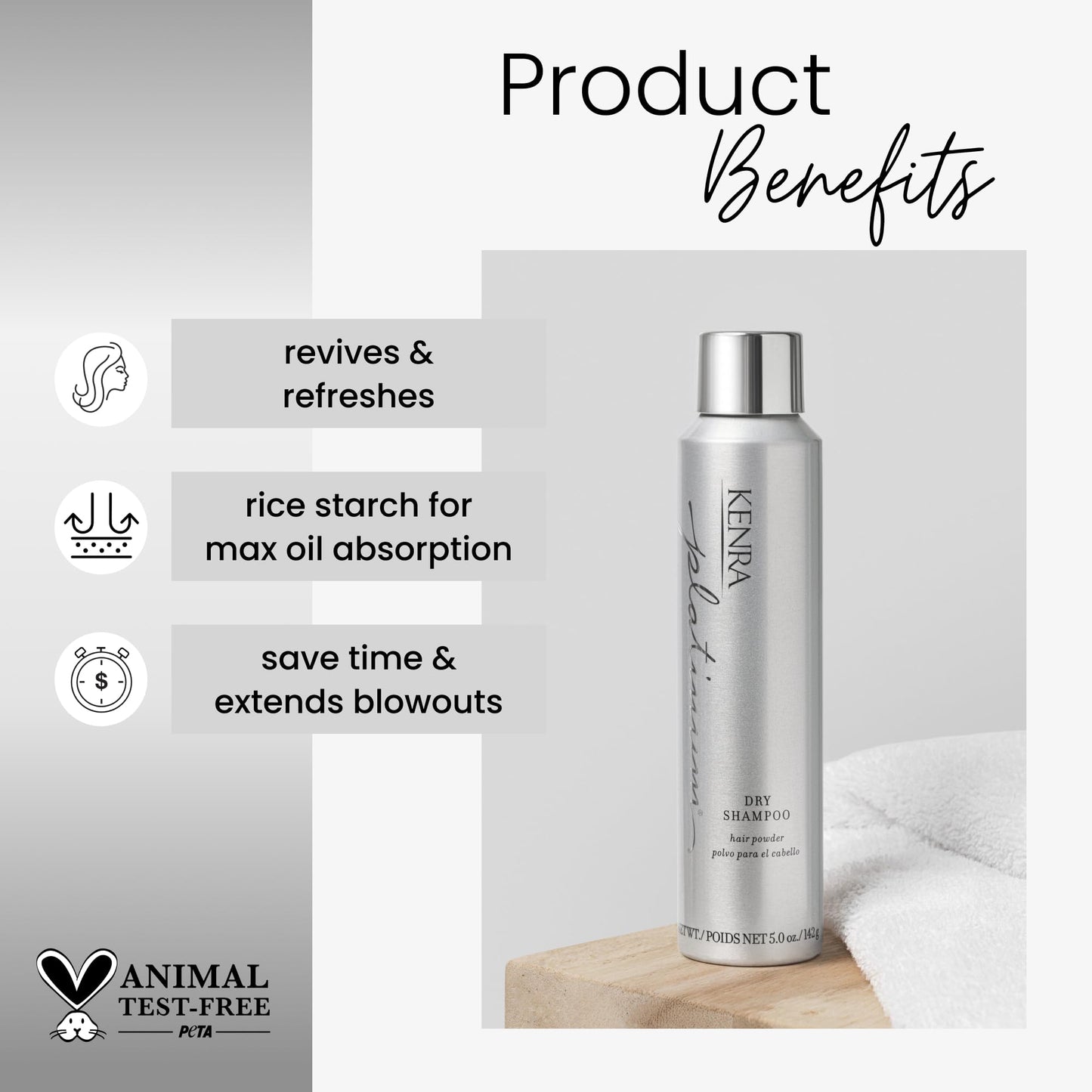Light Gray Kenra Platinum Dry Shampoo | Oil Absorbing Spray | Instantly Revives & Refreshes Hair | Saves Time & Extends Blowouts | All Hair Types | 5 fl oz