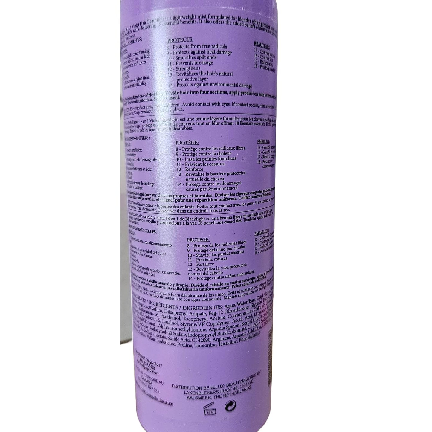 Light Slate Gray Oligo Professionnel - Blacklight 18-in-1 Violet Hair Beautifier for blondes- Vegan - Eliminate yellow tones - Anti frizz- Leave-in Toning Conditioner - Detangling Hydrating Spray - Argan Oil -8.5 oz