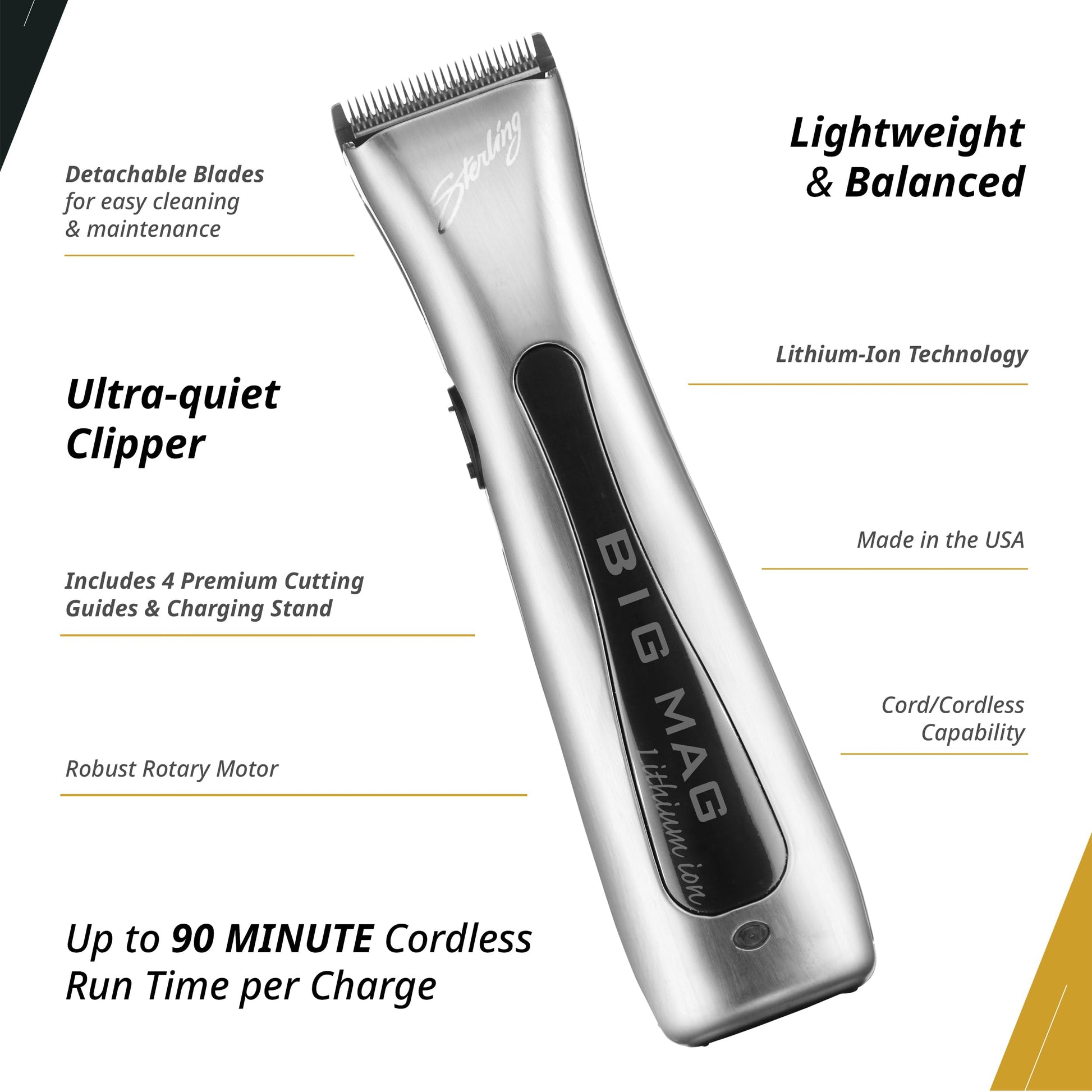 White Smoke Wahl Professional - Sterling Big Mag Clipper - Salon-Quality, Cordless, Electric Hair Clipper with Rotary Motor - Silver