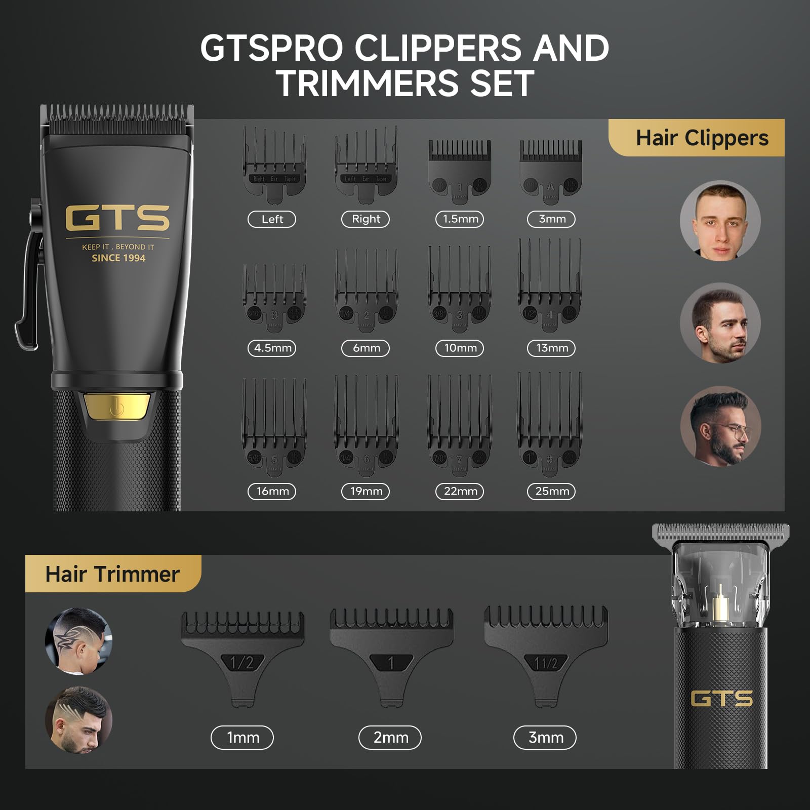 Dark Slate Gray GTSPRO Hair Clippers for Men Professional, Cordless Clippers for Hair Cutting, Mens Hair Clippers and Trimmer Kit for Barber with LED Display 15 Guide Combs