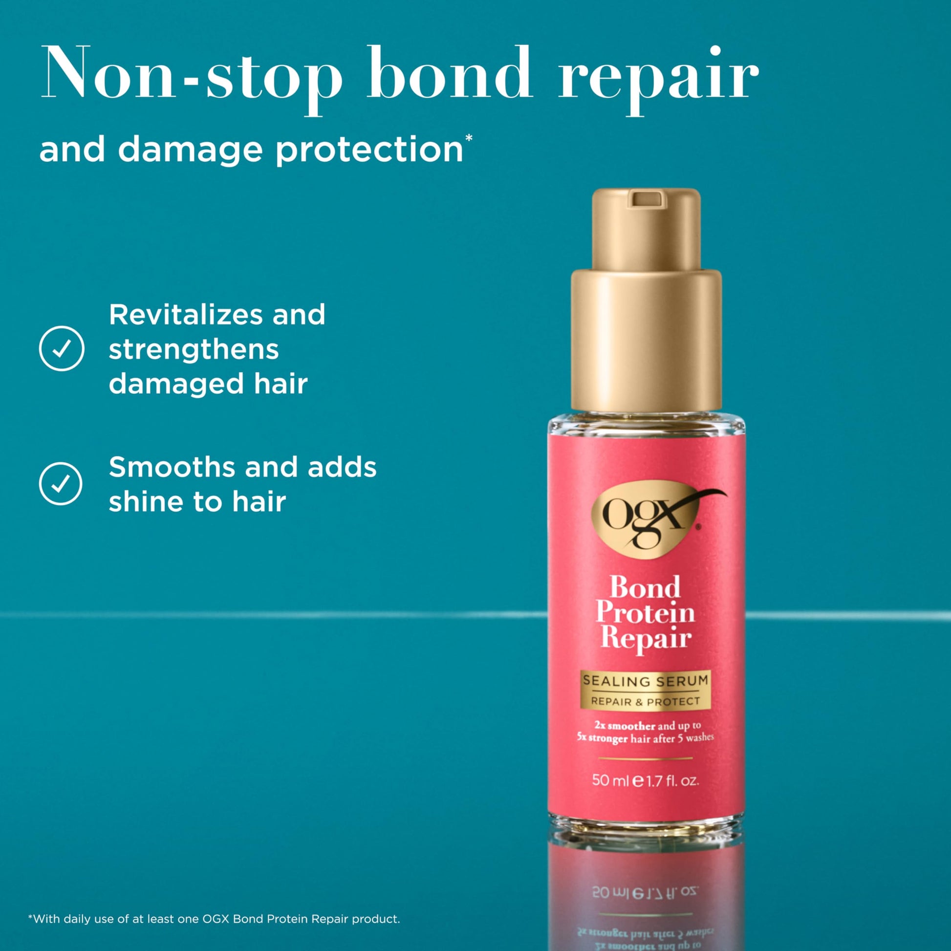 Dark Cyan OGX Repair & Protect Bond Protein Repair Sealing Hair Serum, Formulated without Parabens, Frizz Treatment, 1.7 fl. oz