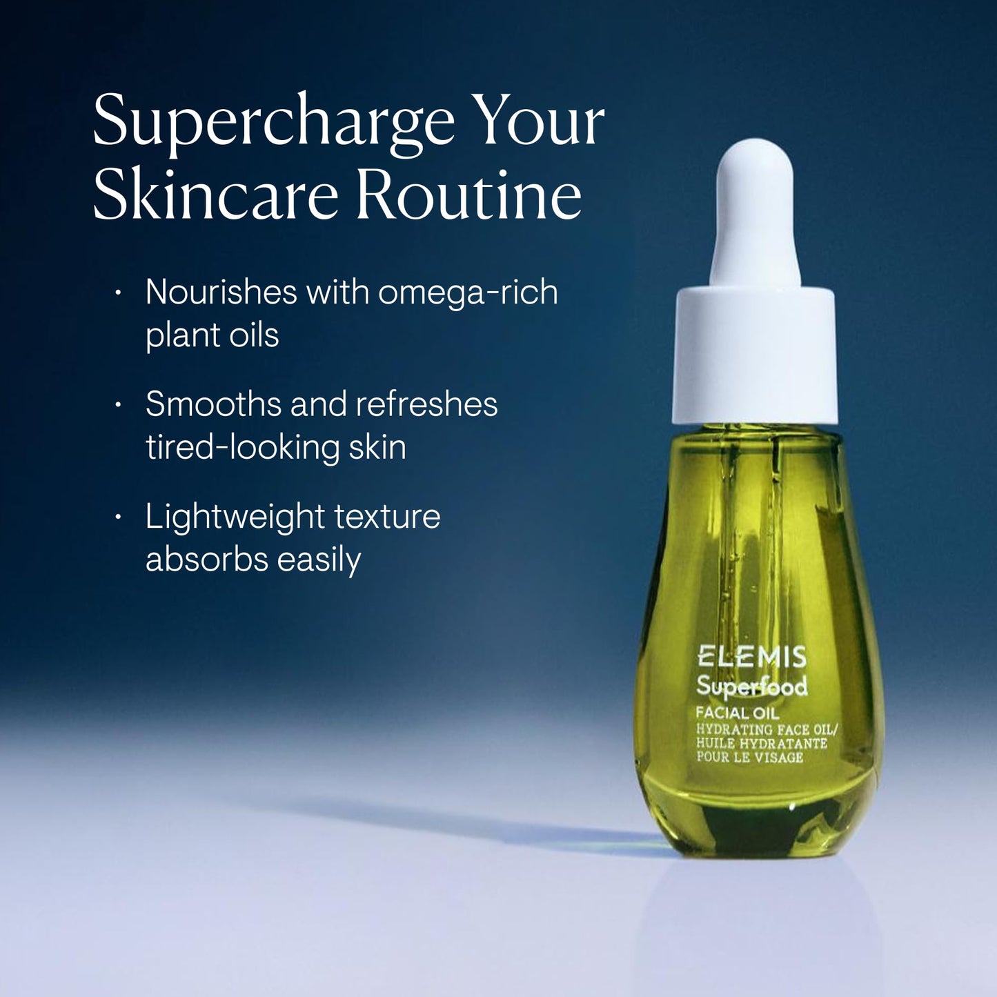 Midnight Blue ELEMIS Superfood Facial Oil - Antioxidant-Rich Nourishing Serum, Radiance-Enhancing Lightweight Skin Elixir, Hydration Booster, Non-Greasy Botanical Blend - 15ml