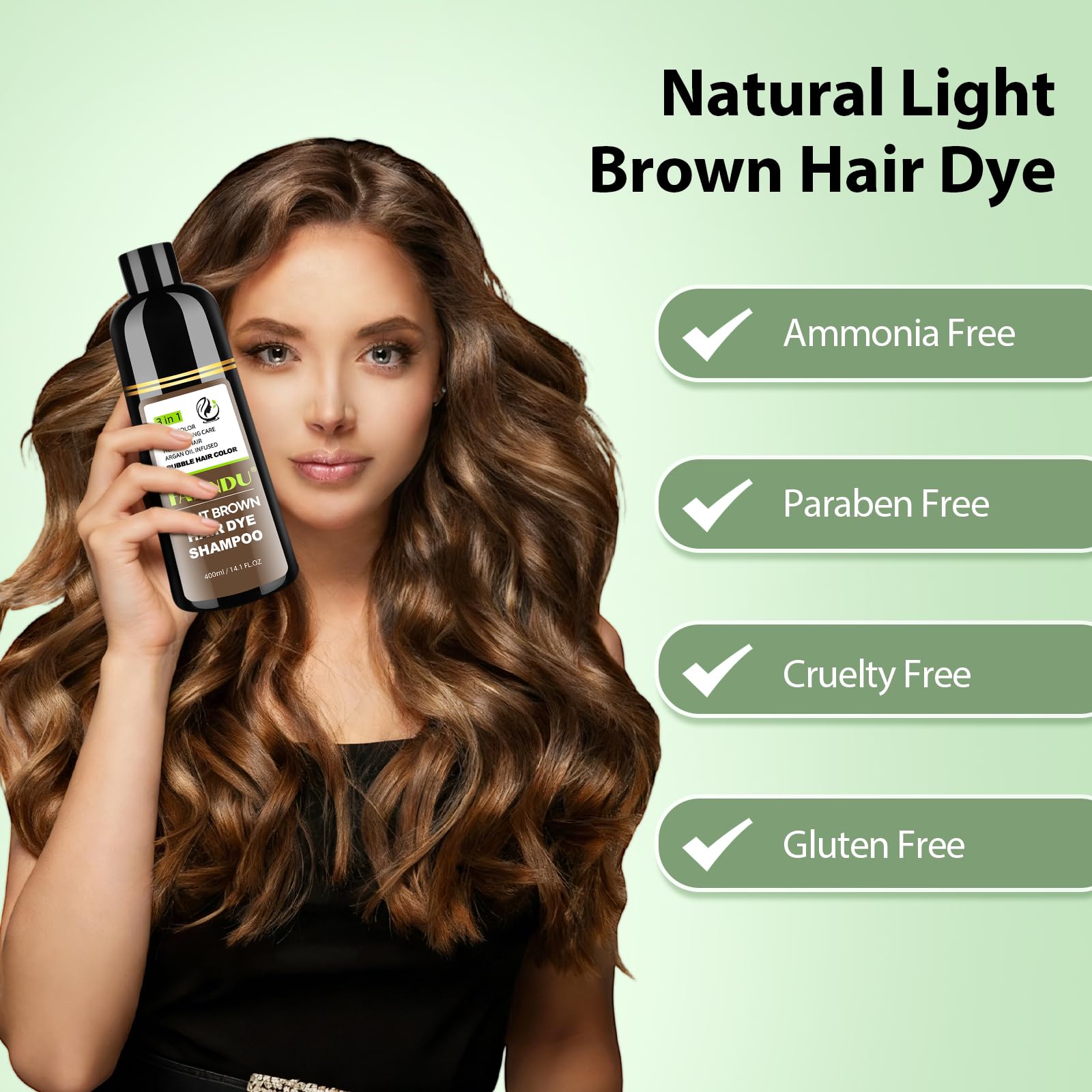 Light Gray FARNDU Light Brown Hair Dye Shampoo 3 in 1 with Argan Oil – 10-15 Min Gray Coverage, Natural Instant Hair Color Shampoo for Women and Men, Ammonia & Paraben Free, Long-Lasting Up to 6 Months
