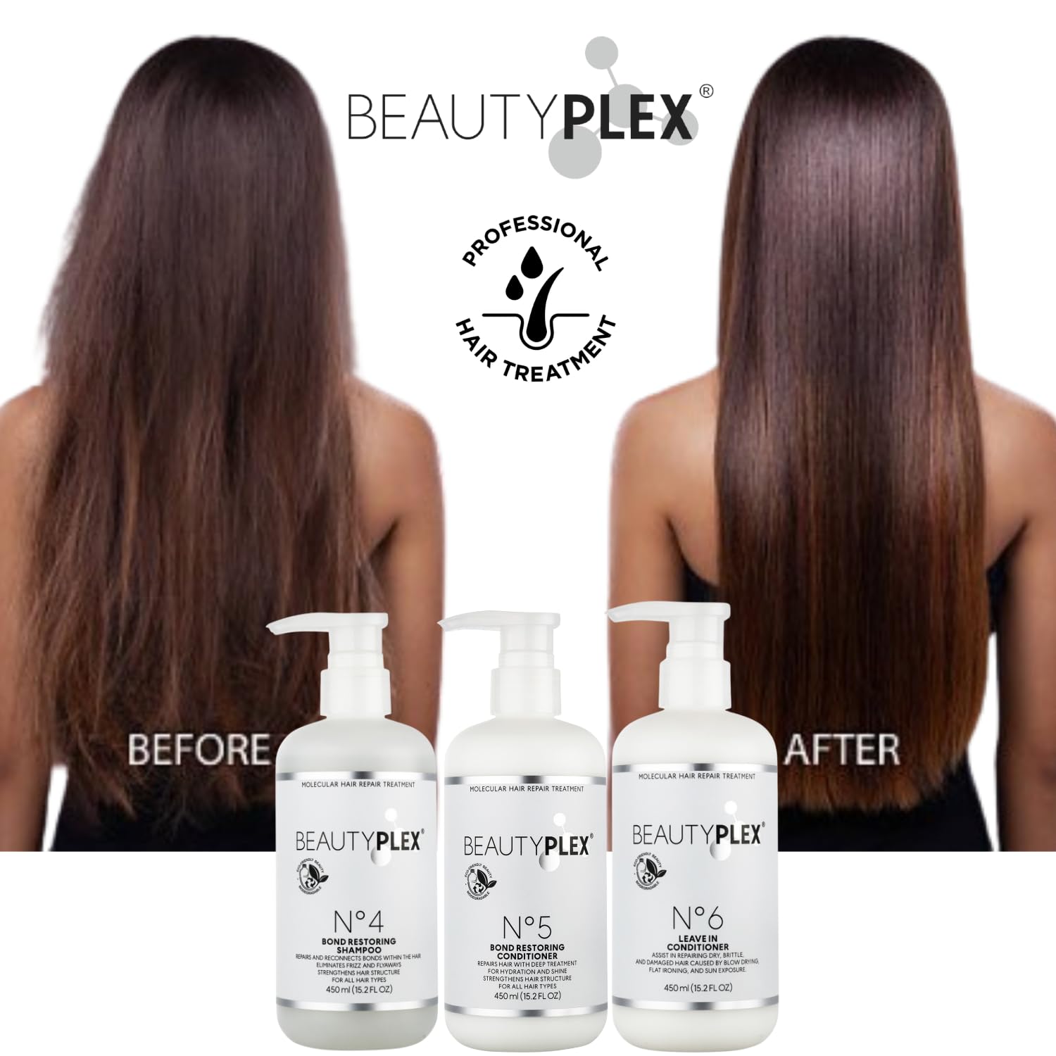 White Smoke BEAUTY PLEX No. 6 - Leave in conditioner Professional Bond Repair Heat Protectant for Hair - Strengthens, Nourishes, Moisturizes & Repairs Hair Structure Softness Frizz Control. 450ml (15.2 oz)