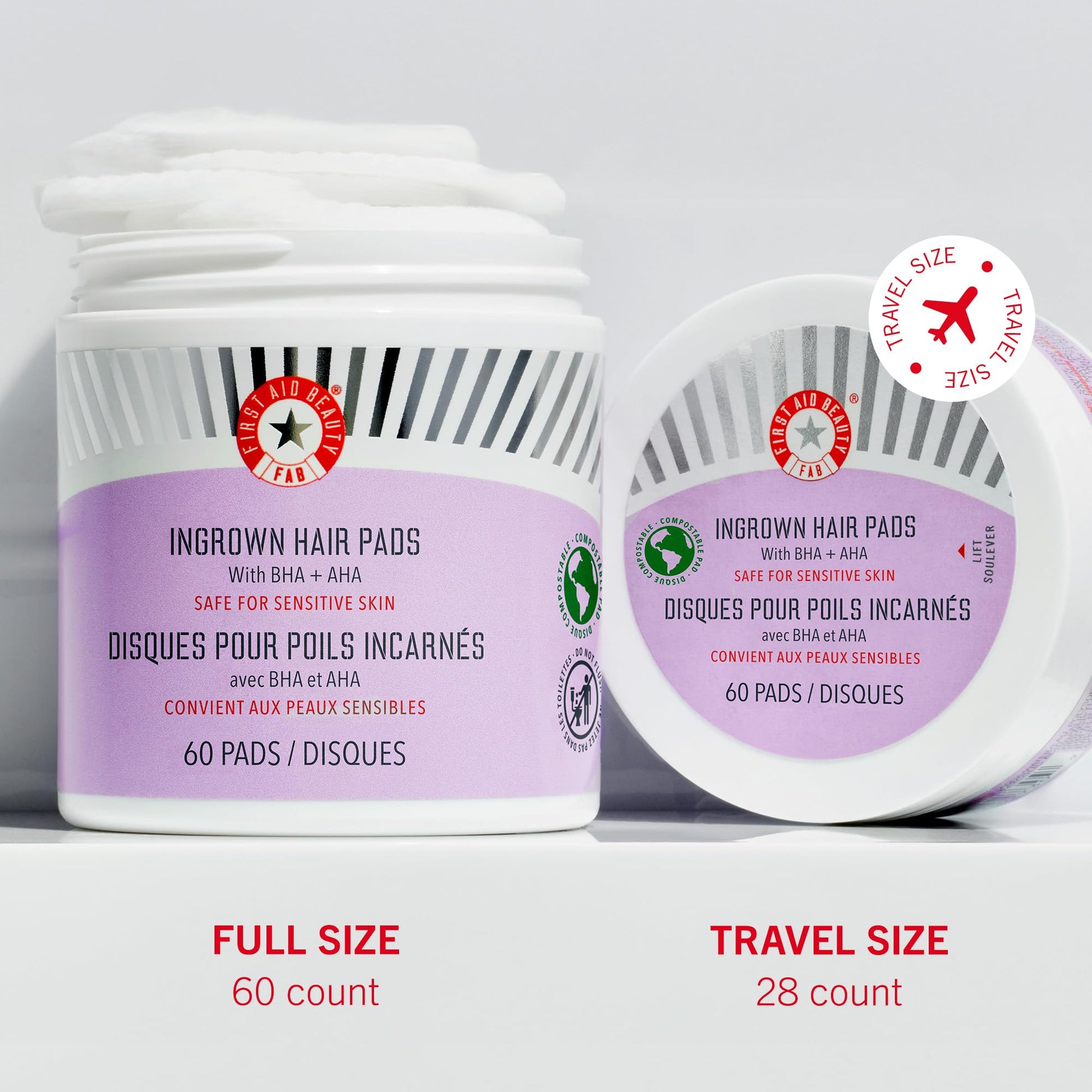 Lavender First Aid Beauty - Ingrown Hair Pads with BHA + AHA - Aftershave Treatment Pads to Help Prevent Razor Bumps for Men & Women - Exfoliate Underarms & Bikini Area - Compostable for Daily Use - 28 Pads