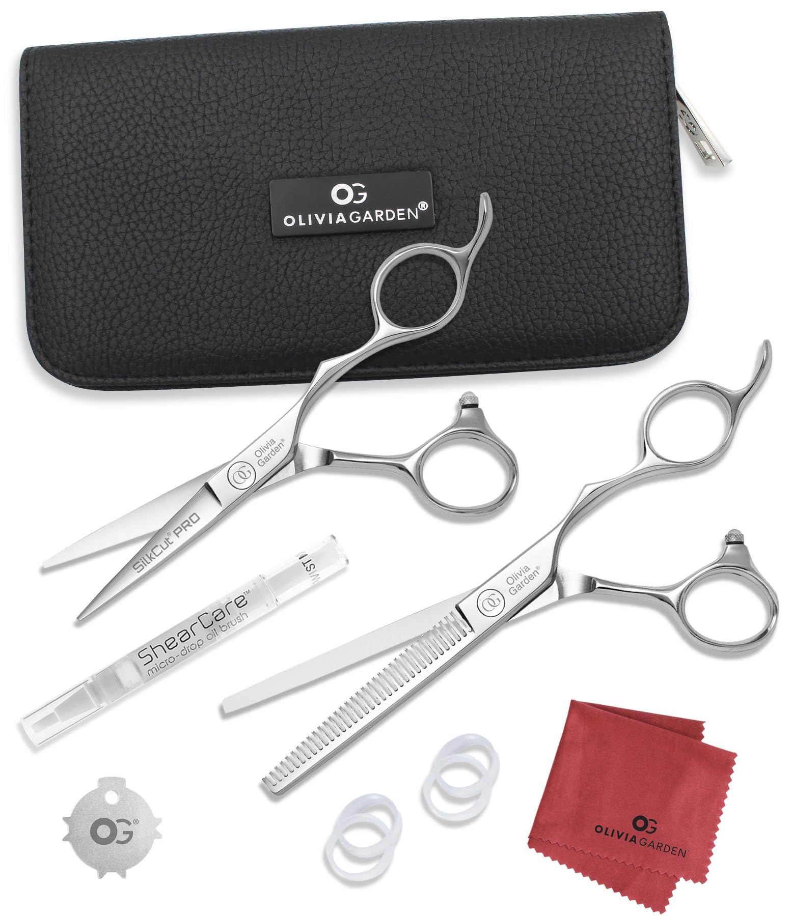 White Smoke Olivia Garden SilkCutPro Shear and Thinner Zipper case deal (5" contains: SKP-50, SKP-T635)