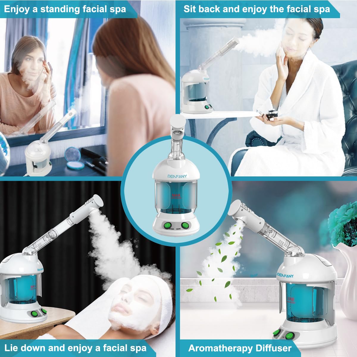 White Smoke Facial Steamer - DENFANY Nano Ionic Face Steamer with Extendable 360° Rotating Arm - Portable Facial Steamer for Personal Care at Home or Salo (Blue)
