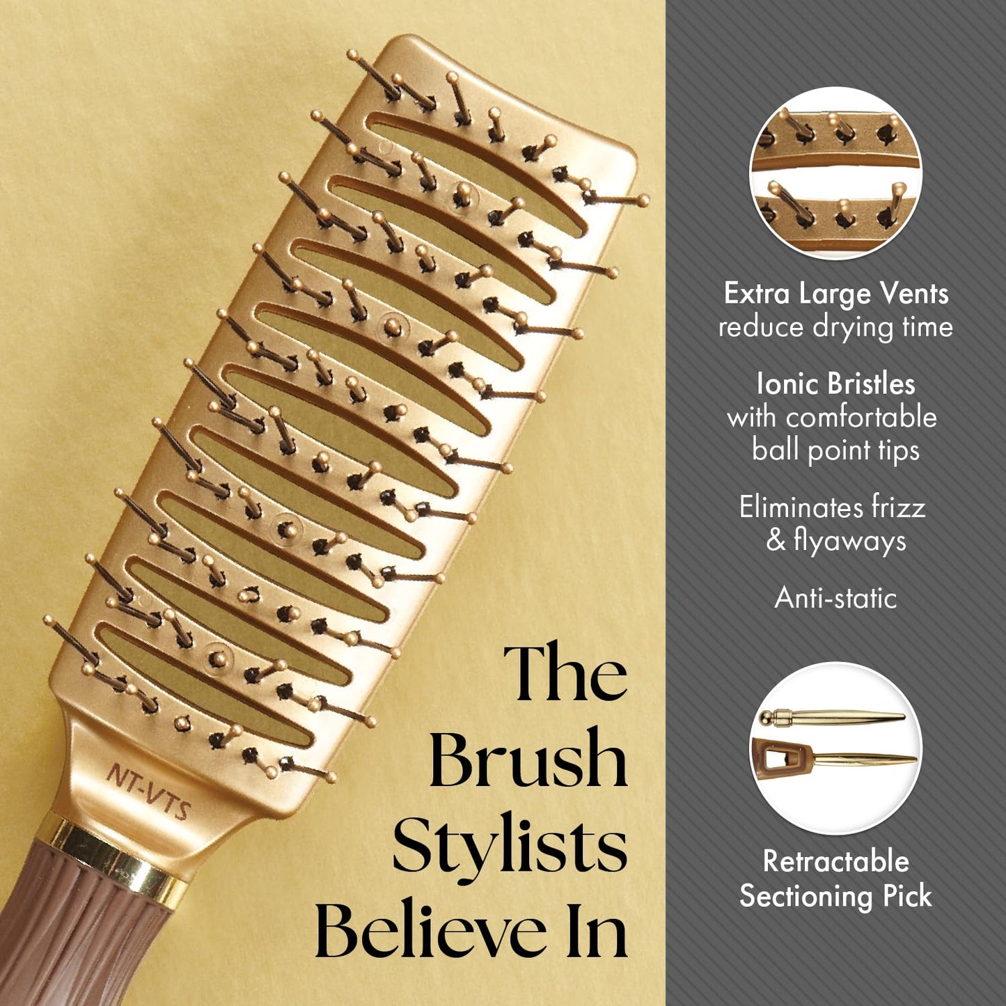 Dim Gray Olivia Garden Ceramic + Ion NanoThermic Styler Hair Brush - Daily Styling for All Hair Types - With Retractable Sectioning Pick, 3-PC Bag (S9R, VTS, PDL)
